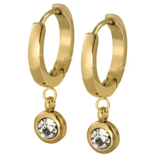 Earrings Stainless Steel Yellow Ion Plated with drop CZ.